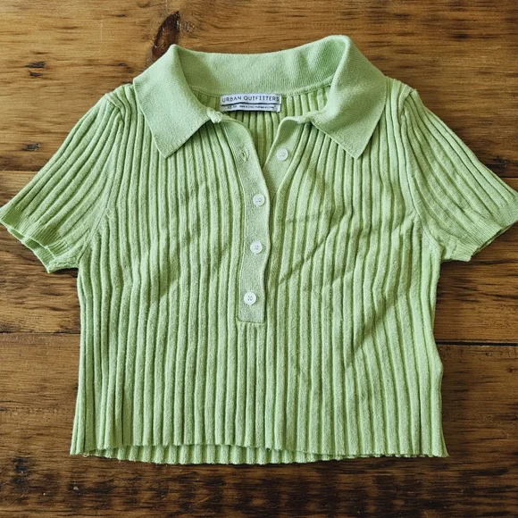 Urban Outfitters Lime Green Stretch Ribbed Collared Crop Top Size XS - Picture 3 of 6